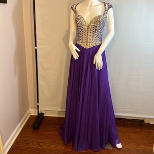 Rachel Allan Crystals Sequins Beaded Sleeveless Wedding Prom Evening Ball Gown 6